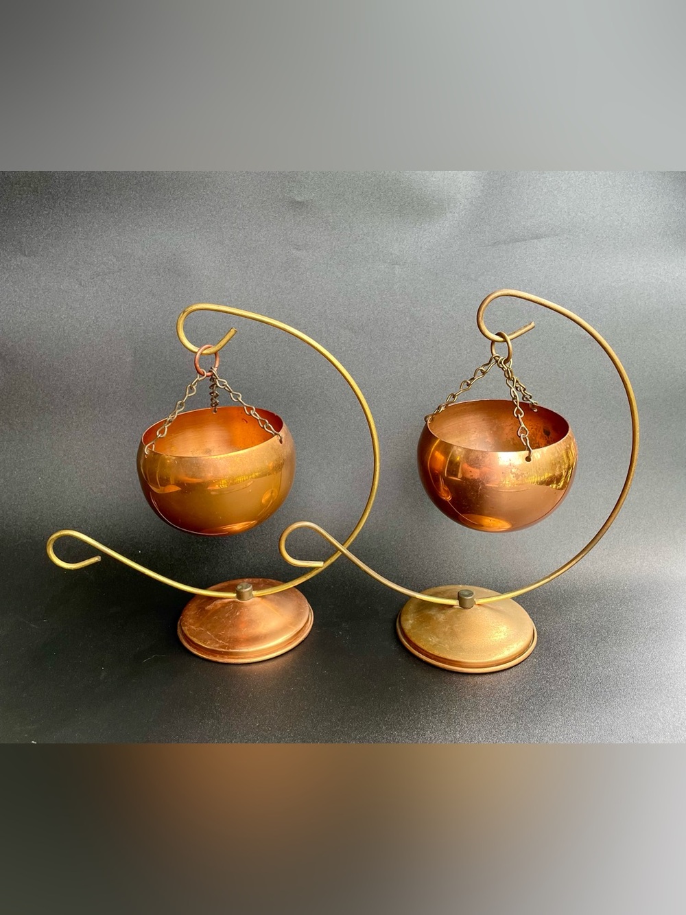 Vintage Set Coppercraft Copper Planters Candle Holders on Stands